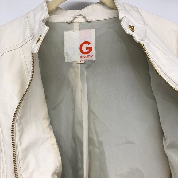 G By Guess Ivory Pleather Faux Leather Vegan Moto Jacket size L - Picture 3 of 16